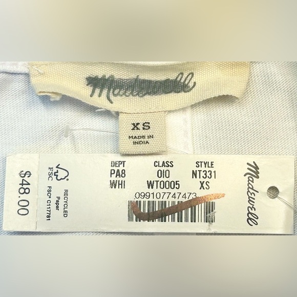 NWT Madewell Puff-Sleeve Tee in Eyelet White, Size XS - Picture 12 of 14